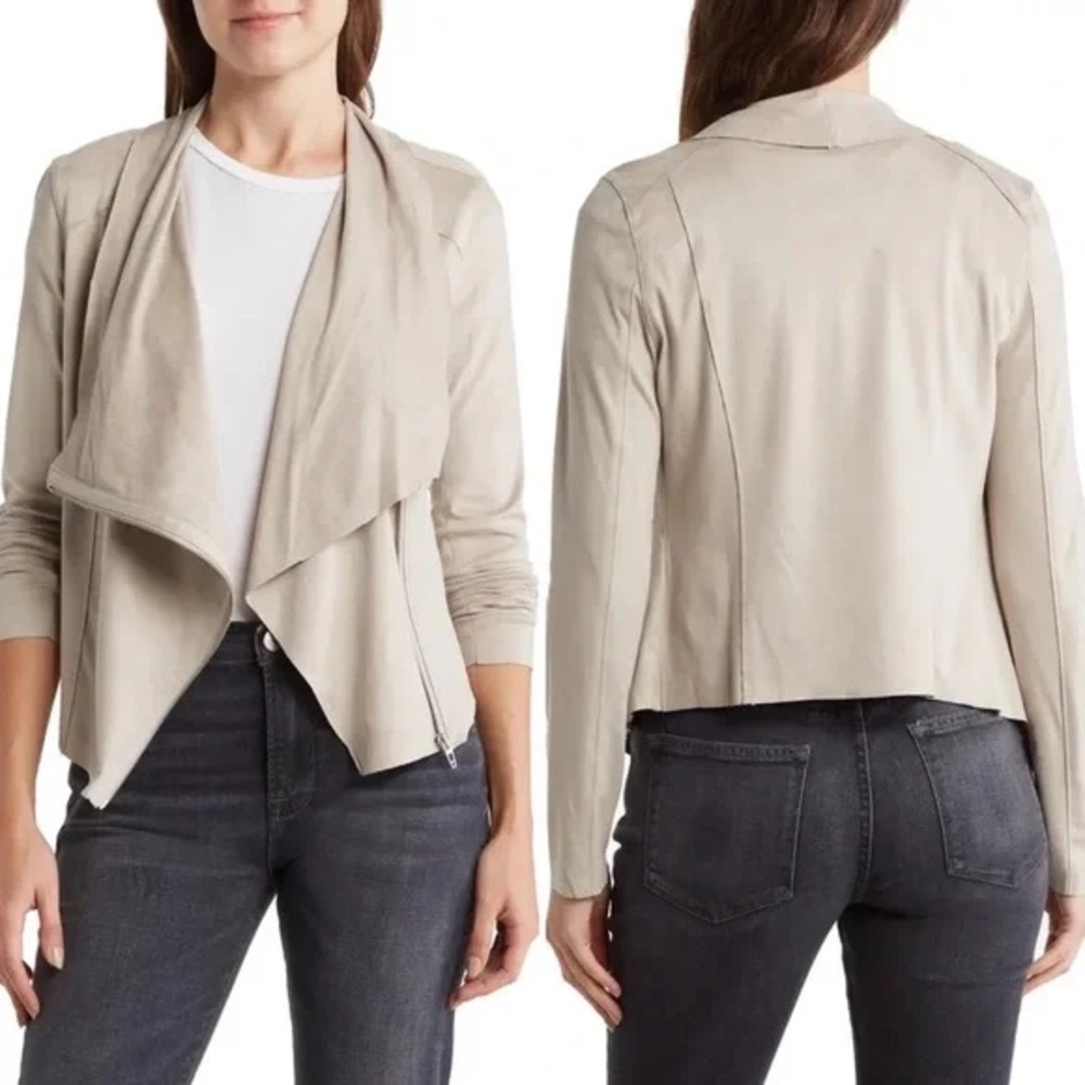 BLANK NYC Multi Media Faux Leather Open Front Cardigan Coat